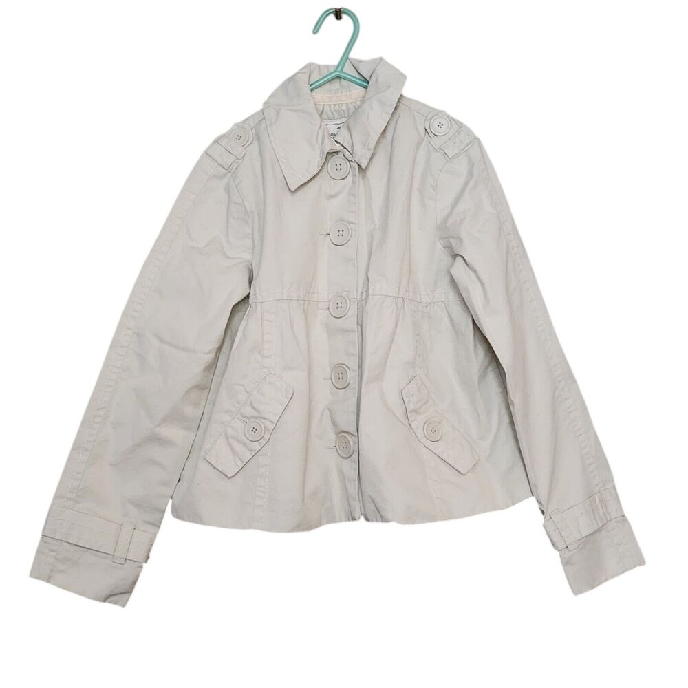 Old Navy Girls Khaki Jacket Size M Beige Button Down High Waist Lined